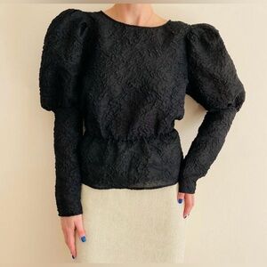 H&M black puffy sleeve blouse top size small